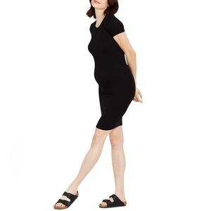 Motherhood Maternity Black Ribbed Knit Short Sleeve T-Shirt Dress Size M